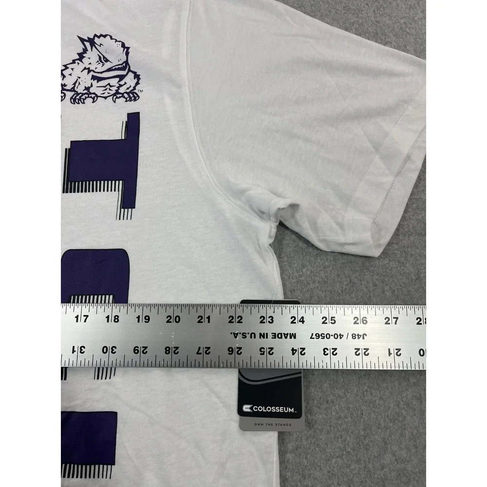 TCU Horned Frogs Shirt Mens L White Purple Short Sleeve Colosseum Relaxed Fit